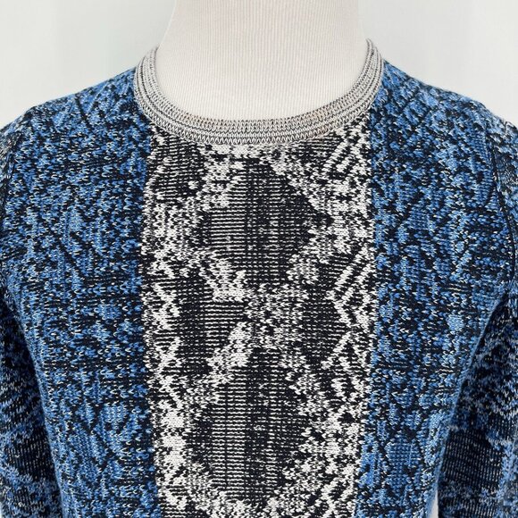 Per Se By Carlisle Womens Blue & Black Patterned Long Sleeve Sweater S Small - Picture 1 of 7